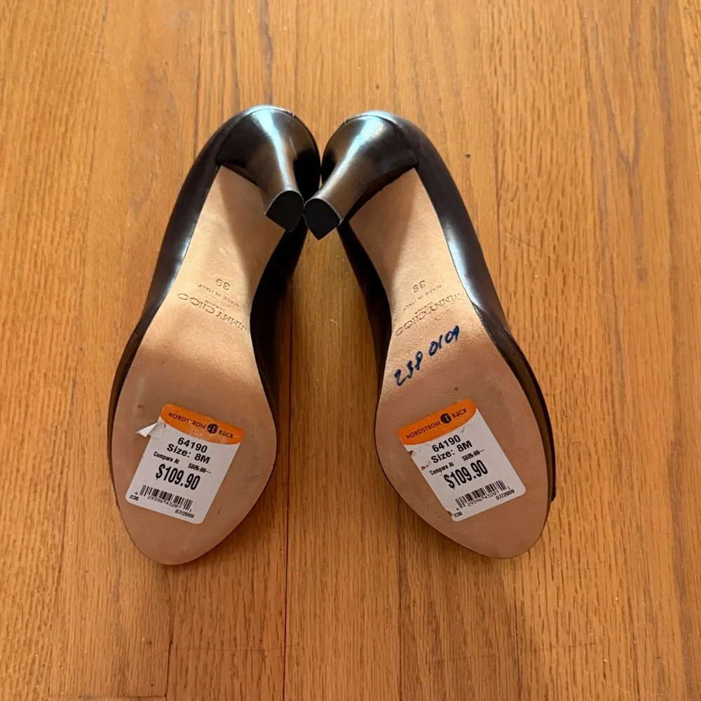 Jimmy Choo Dark Brown Leather Peep-Toe Heels - Picture 4 of 4